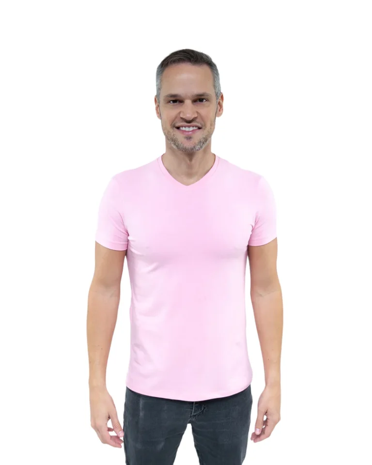 camisa rosa gola v